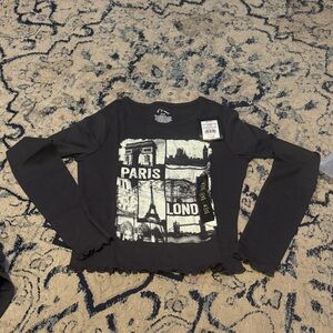 Black Long Sleeve Paris London Graphic Top